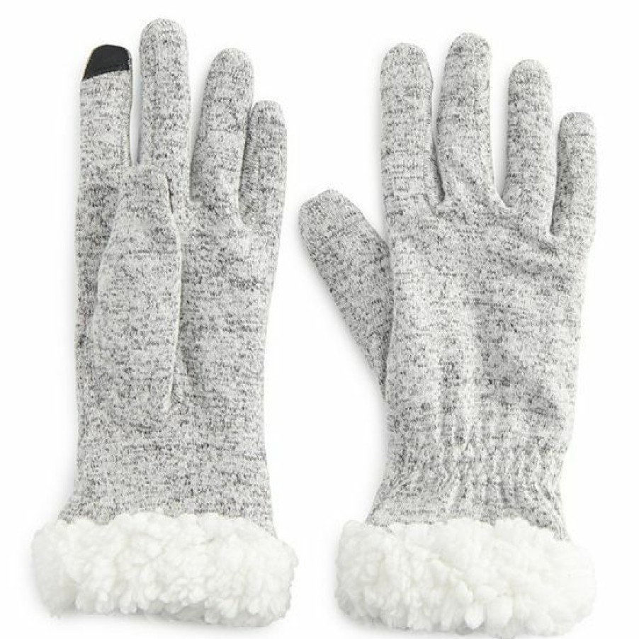 Womens * | Women'S Cuddl Duds Soft Knit Gloves With Sherpa Cuff