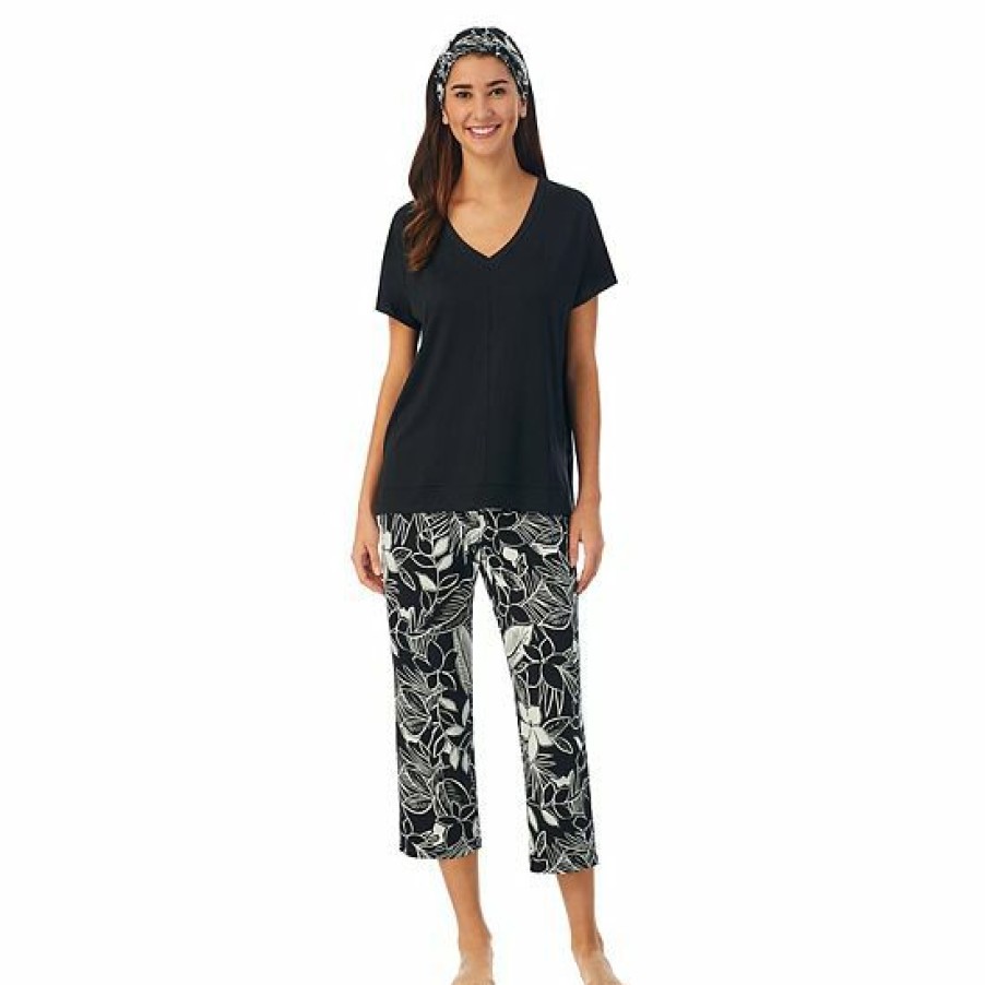 Womens * | Women'S Cuddl Duds 3-Piece Pajama Top, Pajama Capri Pants & Headband Sleep Set