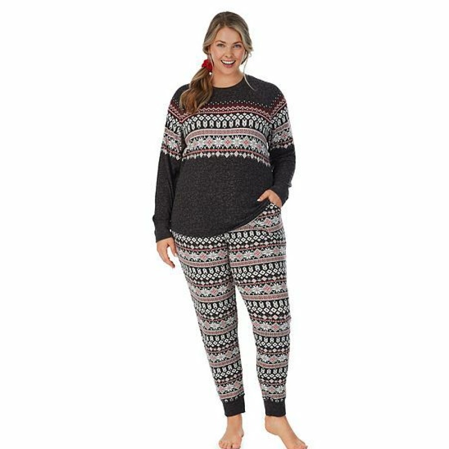 Womens * | Plus Size Cuddl Duds 3-Pc. Knit Long Sleeve Pajama Top, Banded Bottom Pajama Pants & Scrunchie Set