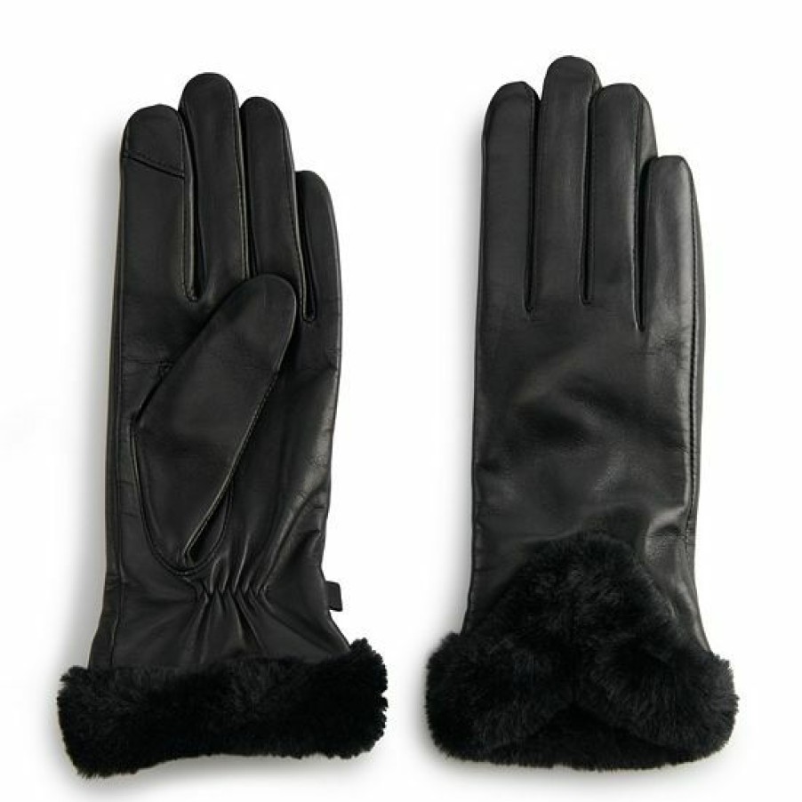 Womens * | Women'S Cuddl Duds Faux-Fur Cuff Leather Gloves