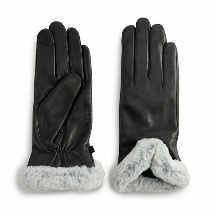 Womens * | Women'S Cuddl Duds Faux-Fur Cuff Leather Gloves