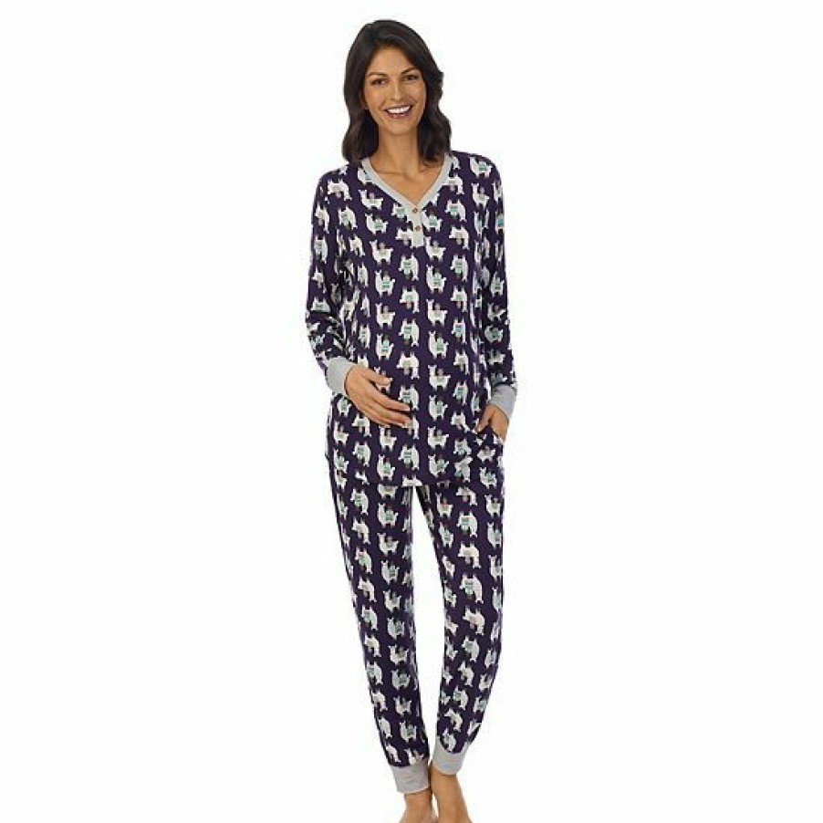 Womens * | Maternity Cuddl Duds Henley Pajama Top & Jogger Pajama Pants Set