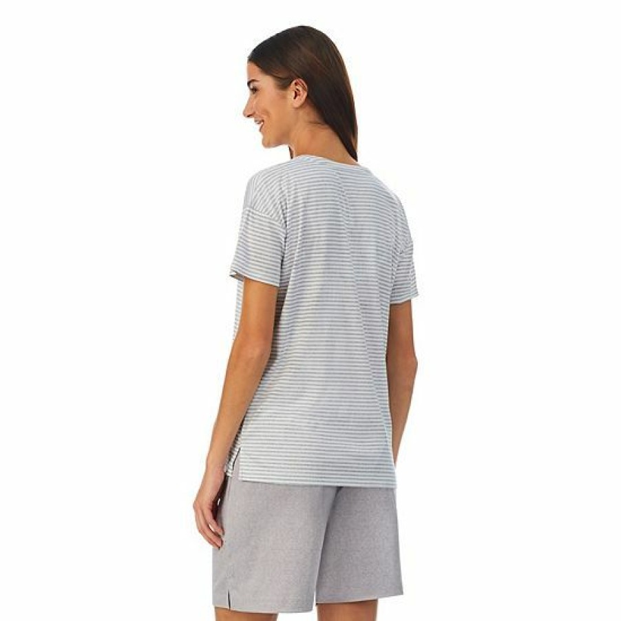 Womens * | Women'S Cuddl Duds Far-Infrared Enhance Short Sleeve Pajama Top & Pajama Shorts Sleep Set