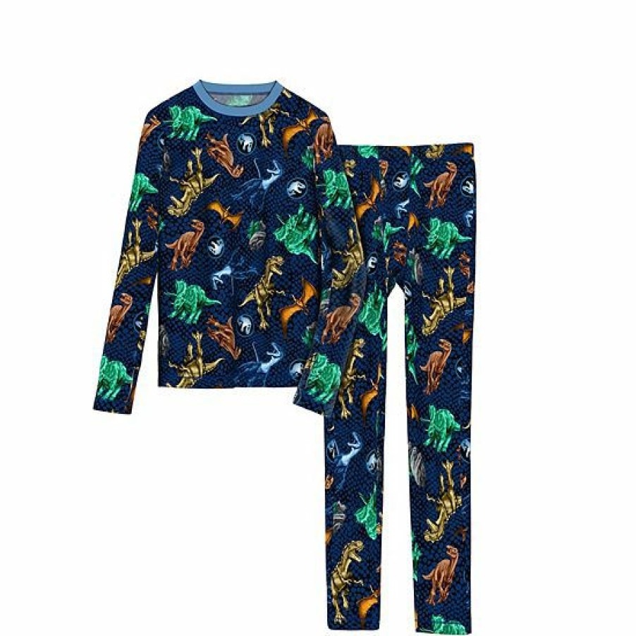 Womens * | Boys 6-18 Cuddl Duds Jurassic Park Top & Bottoms Base Layer Set