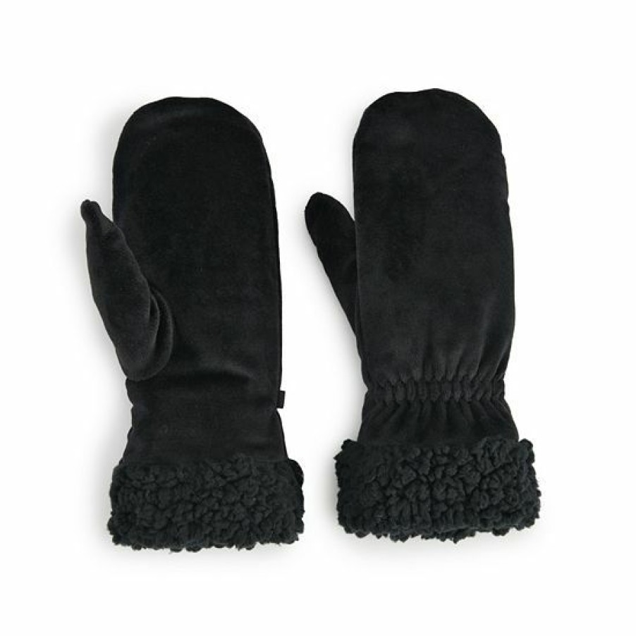 Womens * | Women'S Cuddl Duds Sherpa Cuff Velour Mittens