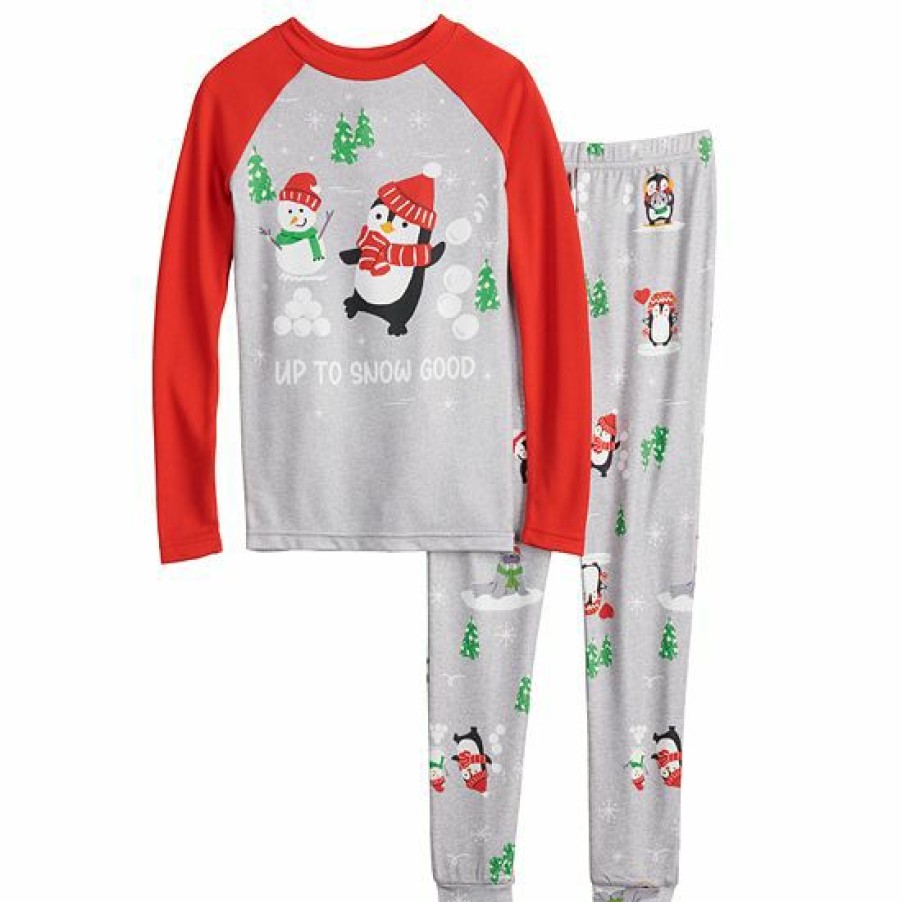 Womens * | Boys 4-14 Jammies For Your Families Penguin & Friends Raglan Pajama Set By Cuddl Duds