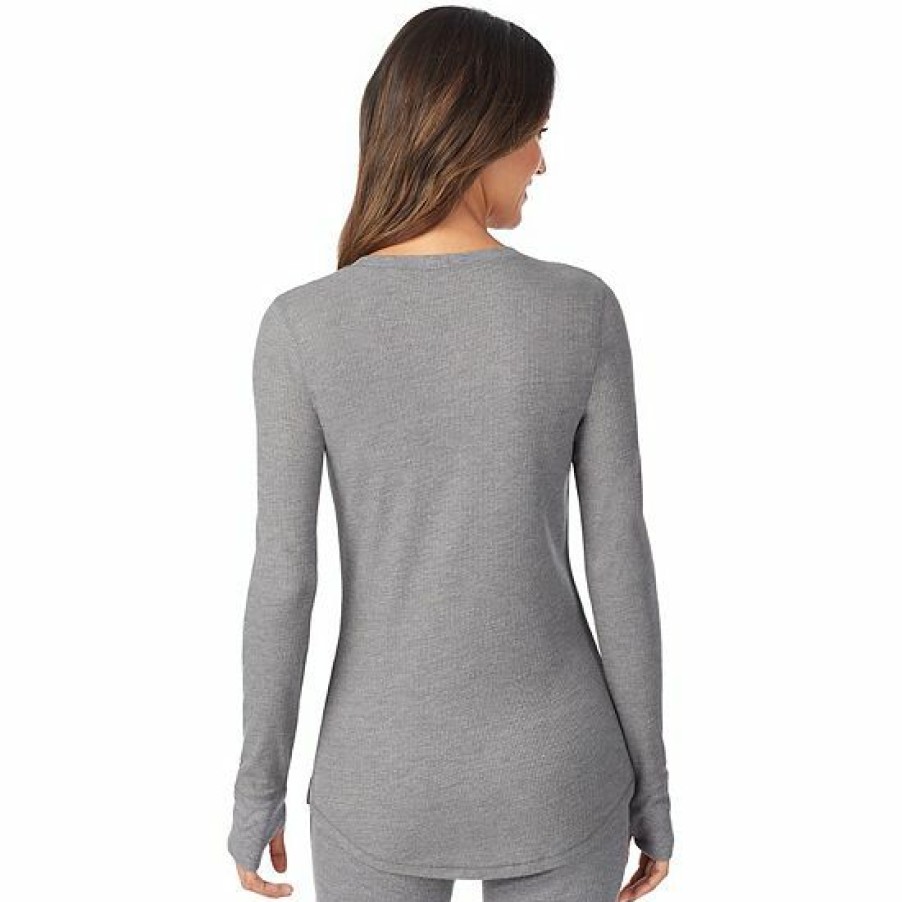 Womens * | Women'S Cuddl Duds Long Sleeve Split V-Neck Stretch Thermal Top