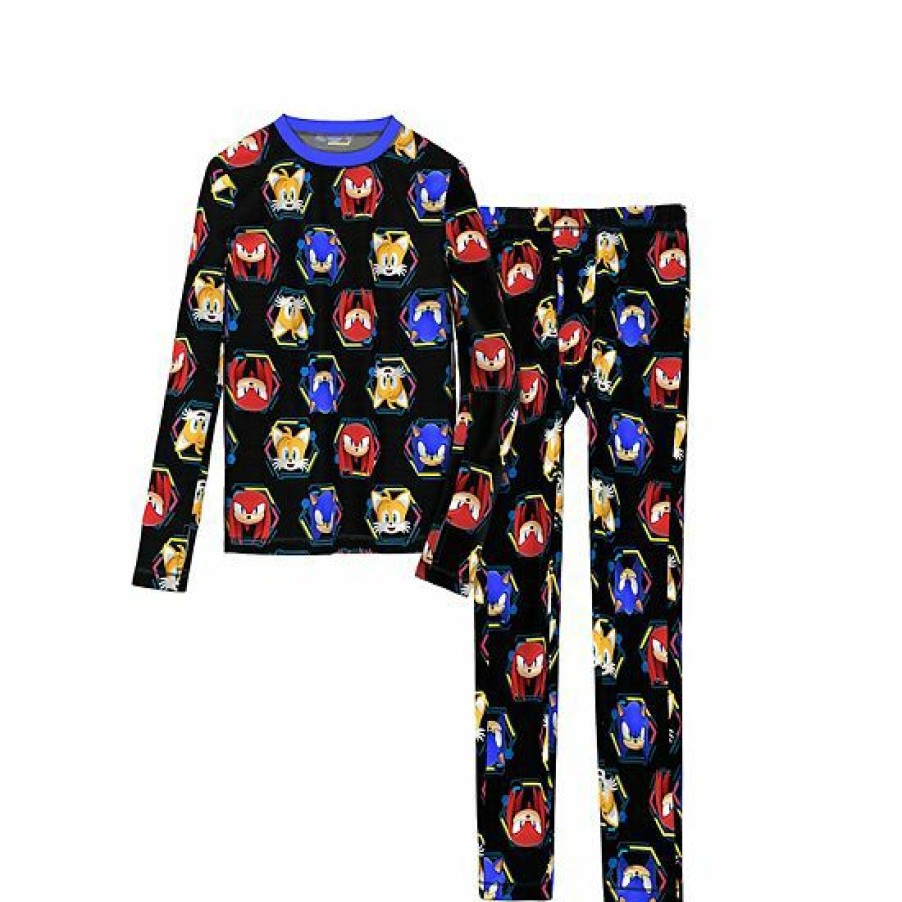 Womens * | Boys 6-18 Cuddl Duds Sega Sonic Top & Bottoms Base Layer Set