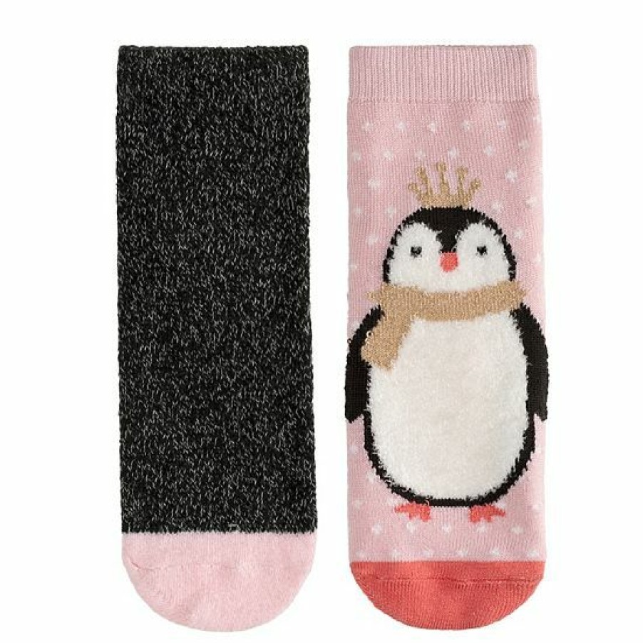 Womens * | Girls Cuddl Duds 2-Pack Plushfill Cozy Slipper Socks With Grippers