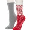 Womens * | Women'S Cuddl Duds 2 Pair Pack Boarder Diamond With Fairisle Spacedye Crew Socks