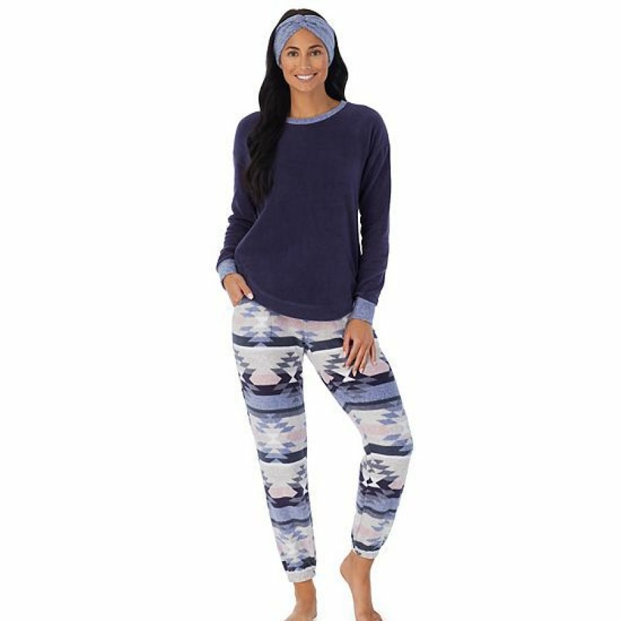 Womens * | Petite Cuddl Duds 3-Pc. Stretch Fleece Long Sleeve Pajama Top, Pajama Pants & Headband Set