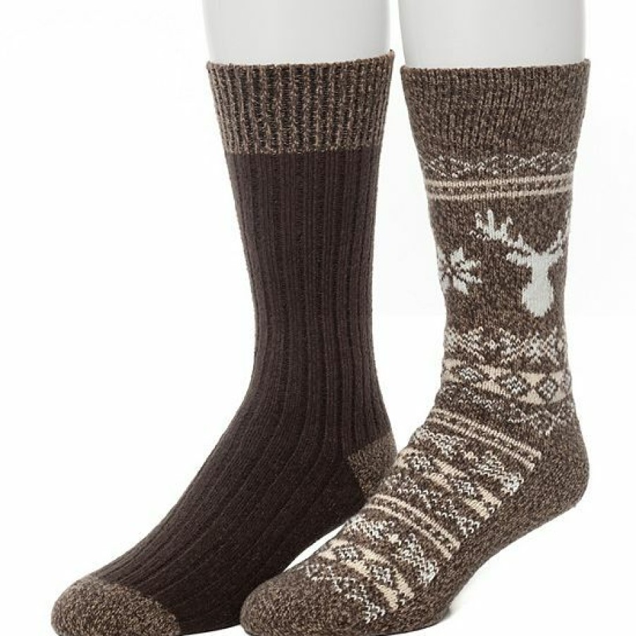 Womens * | Men'S Climatesmart By Cuddl Duds 2-Pack Geometric Deer Fairisle Crew Socks