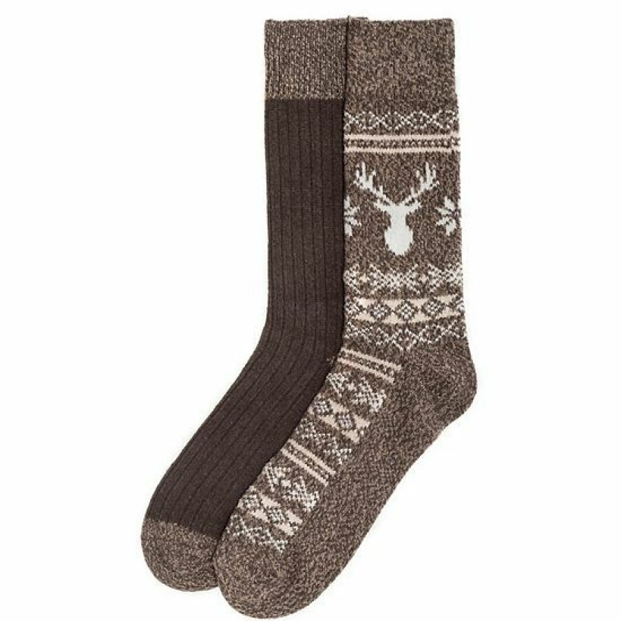 Womens * | Men'S Climatesmart By Cuddl Duds 2-Pack Geometric Deer Fairisle Crew Socks