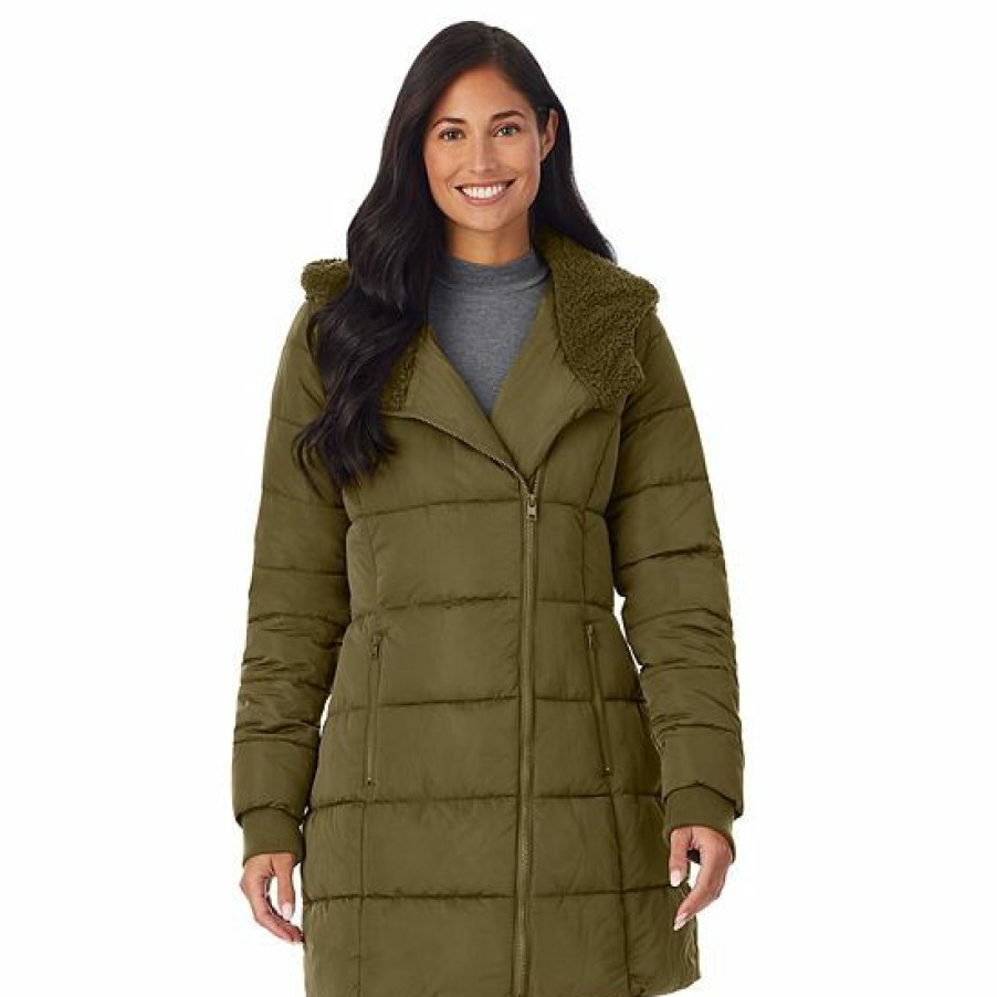 Womens * | Women'S Cuddl Duds Long Hooded Puffer Coat