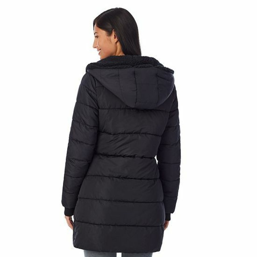 Womens * | Women'S Cuddl Duds Long Hooded Puffer Coat