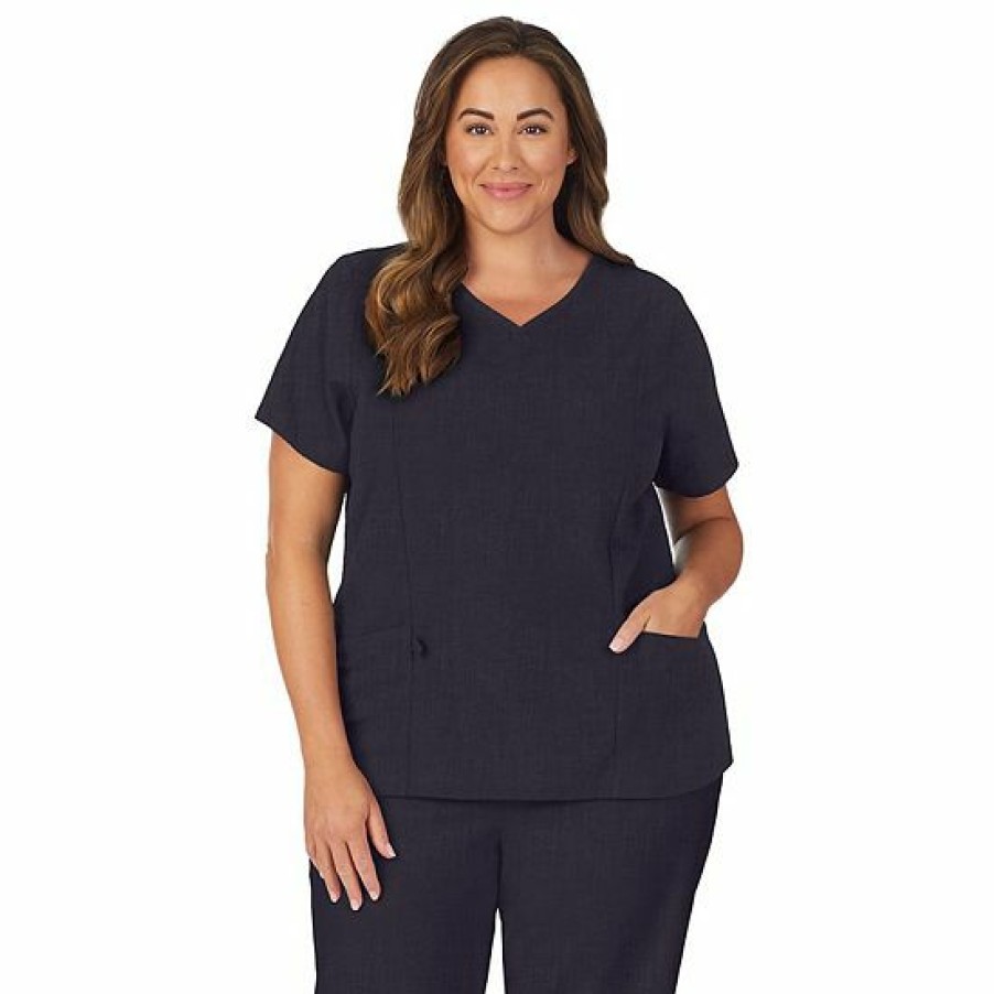 Womens * | Plus Size Cuddl Duds Scrubs Pocketed V-Neck Top