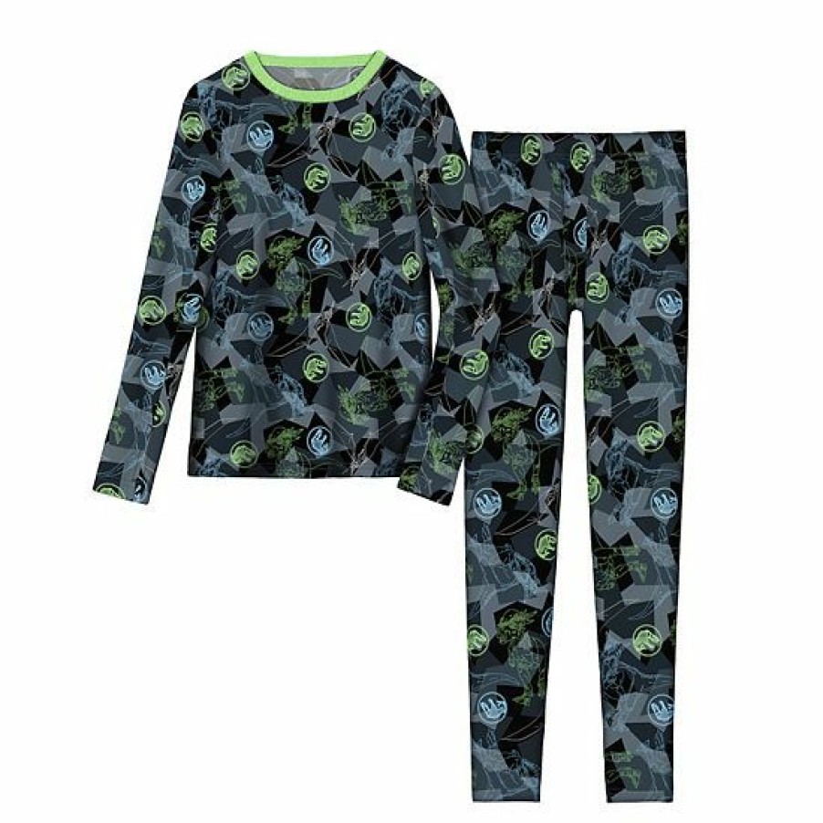 Womens * | Boys 4-18 Cuddl Duds Jurassic Park Stretch 2-Piece Base Layer Set