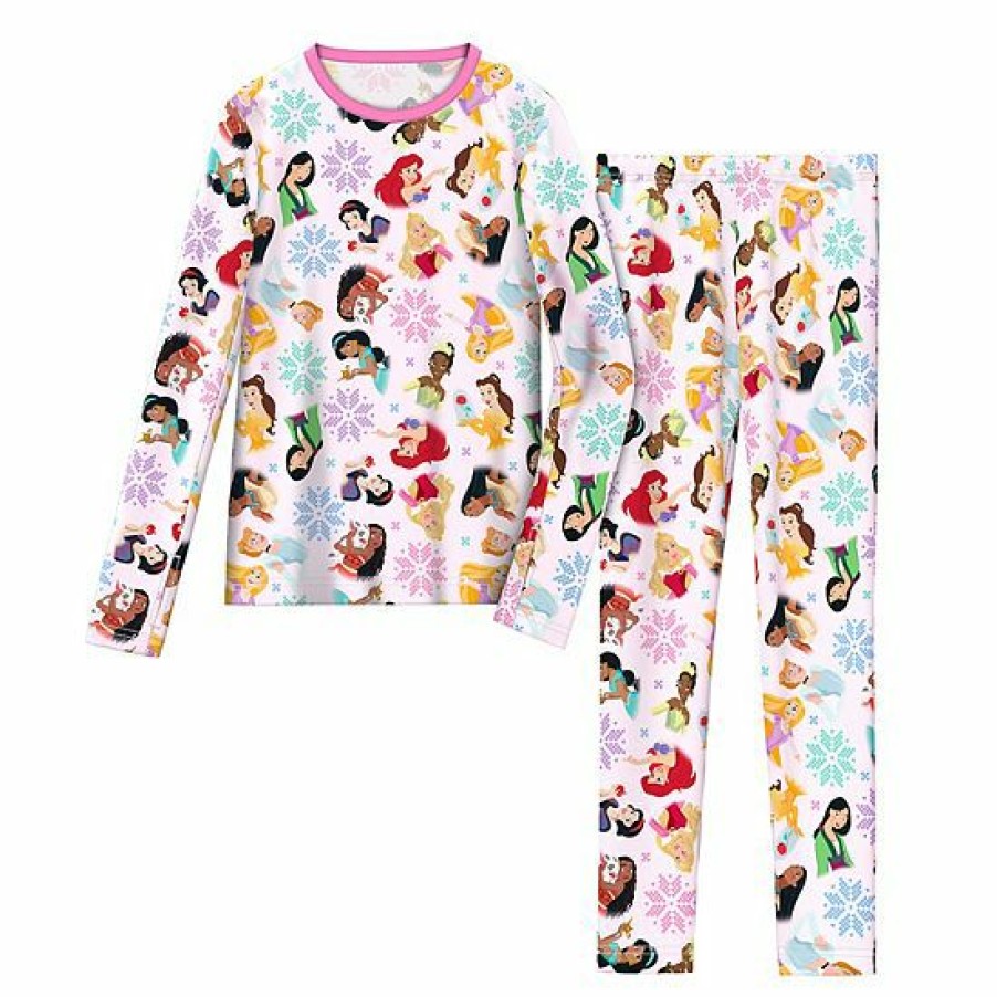 Womens * | Girls 7-16 Cuddl Duds Disney Princesses Stretch 2-Piece Base Layer Set