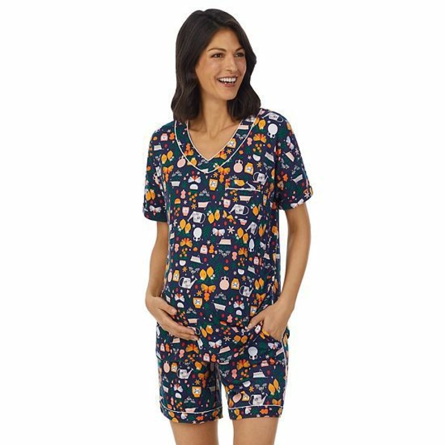 Womens * | Maternity Cuddl Duds Cozy Short-Sleeve Top & Bermuda Pajama Set