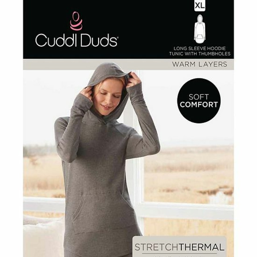 Womens * | Women'S Cuddl Duds Long Sleeve Stretch Thermal Hooded Tunic Top