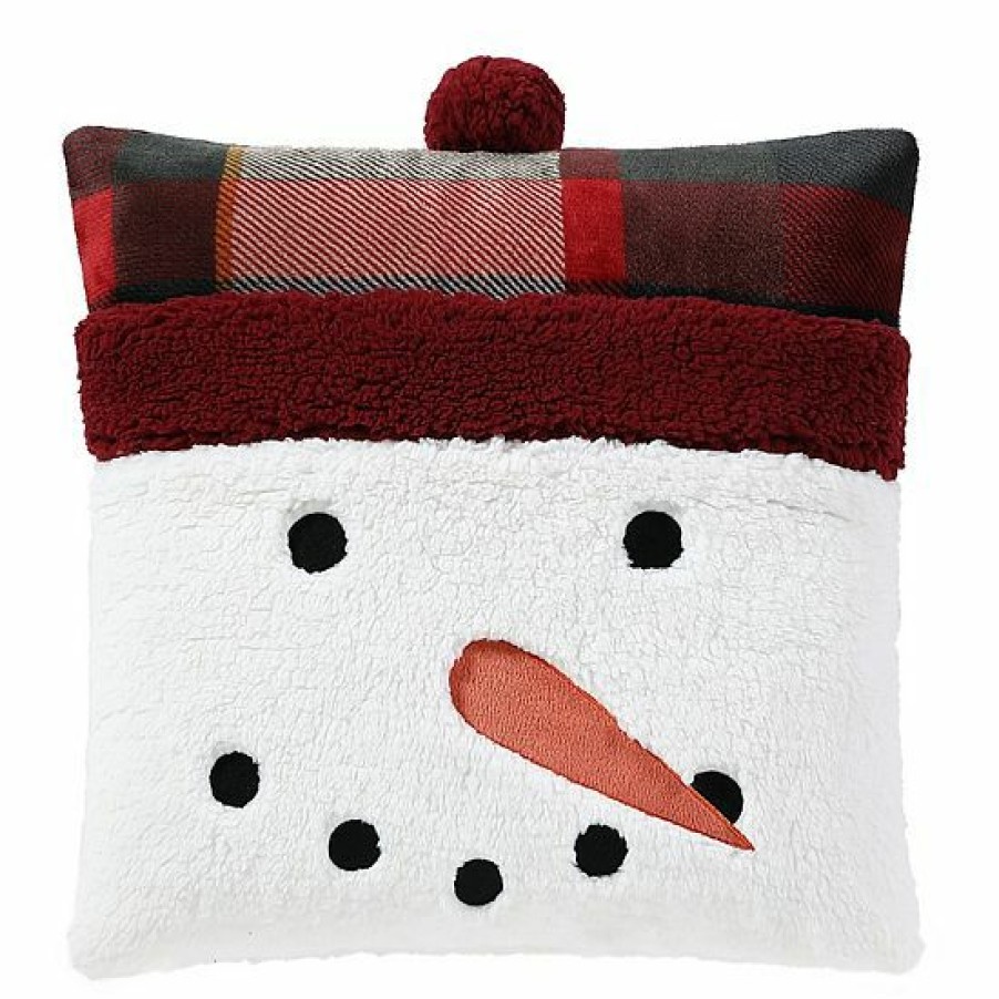 Home Decor * | Cuddl Duds Cozy Soft Snowman Applique Throw Pillow