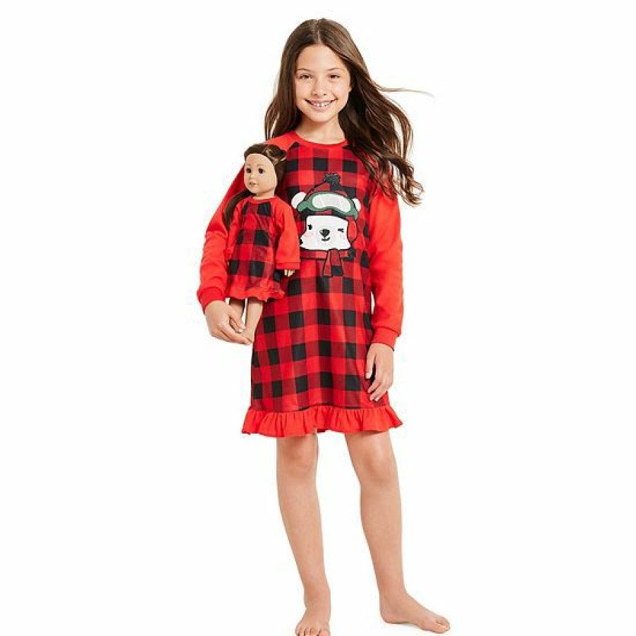 Womens * | Girls 4-16 Jammies For Your Families Beary Cool Dolly & Me Nightgown Set By Cuddl Duds