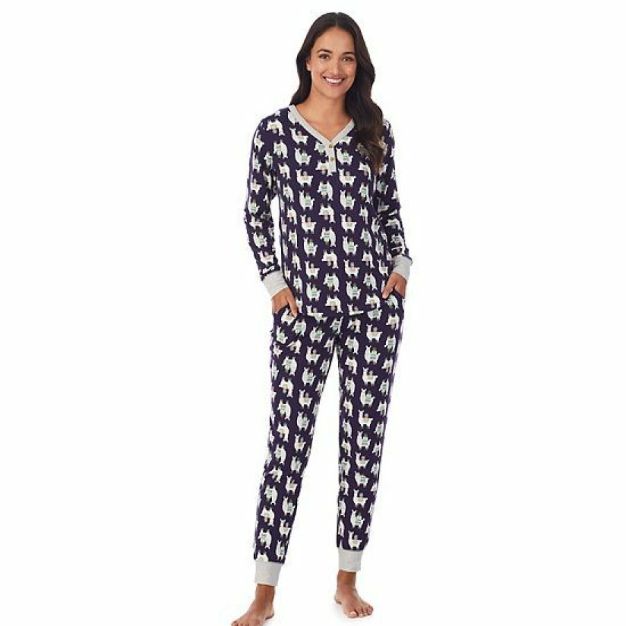 Womens * | Petite Cuddl Duds Henley Pajama Top And Banded Bottom Pajama Pants Sleep Set