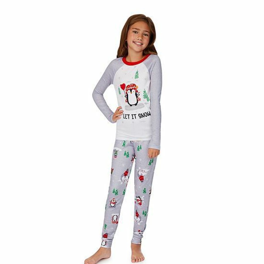 Womens * | Girls 4-12 Jammies For Your Families Penguin & Friends Raglan Pajama Set By Cuddl Duds