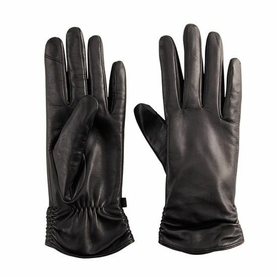 Womens * | Cuddl Duds Ruched Leather Women'S Gloves