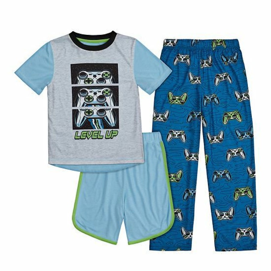 Womens * | Boys 4-16 Cuddl Duds Top, Shorts & Pants Pajama Set