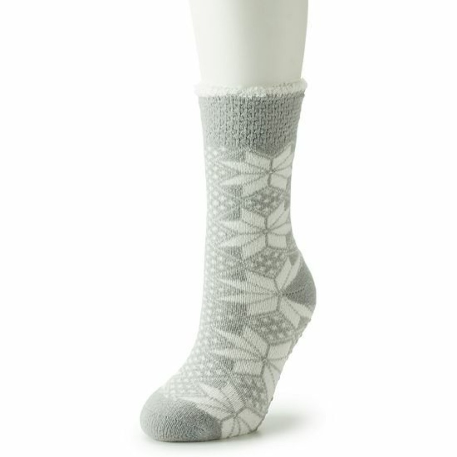 Womens * | Women'S Cuddl Duds Snowflake Cozy Lined Lounge Slipper Socks