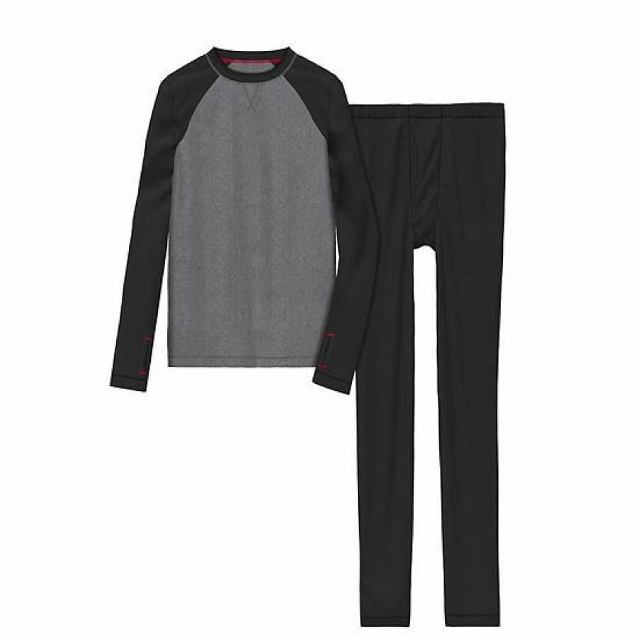 Womens * | Boys Cuddl Duds Thermal 2-Piece Base Layer Set Charcoal