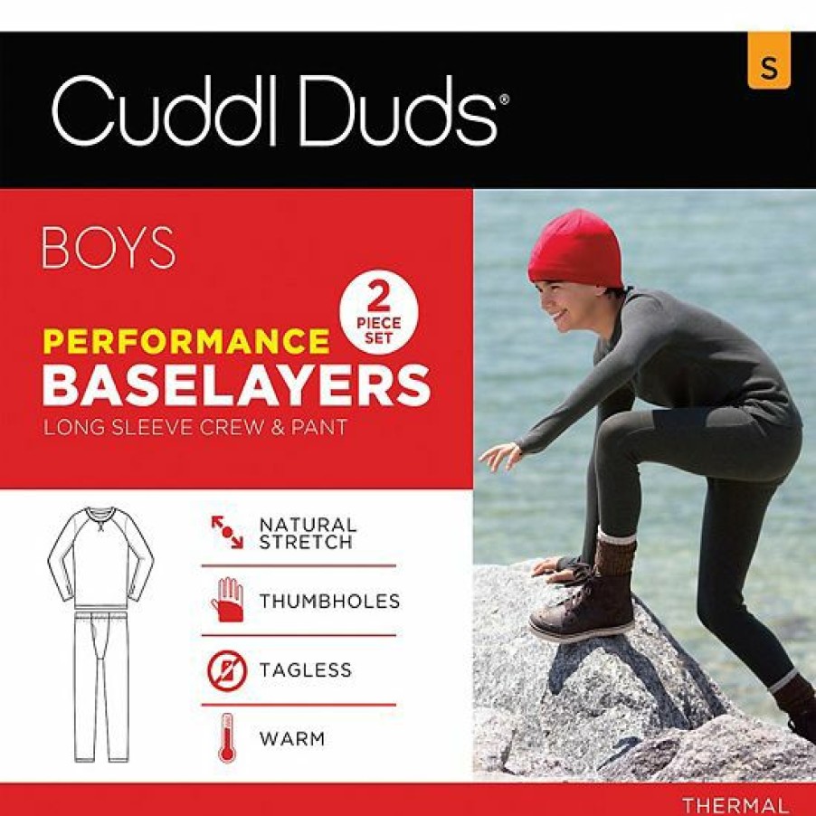 Womens * | Boys Cuddl Duds Thermal 2-Piece Base Layer Set Charcoal