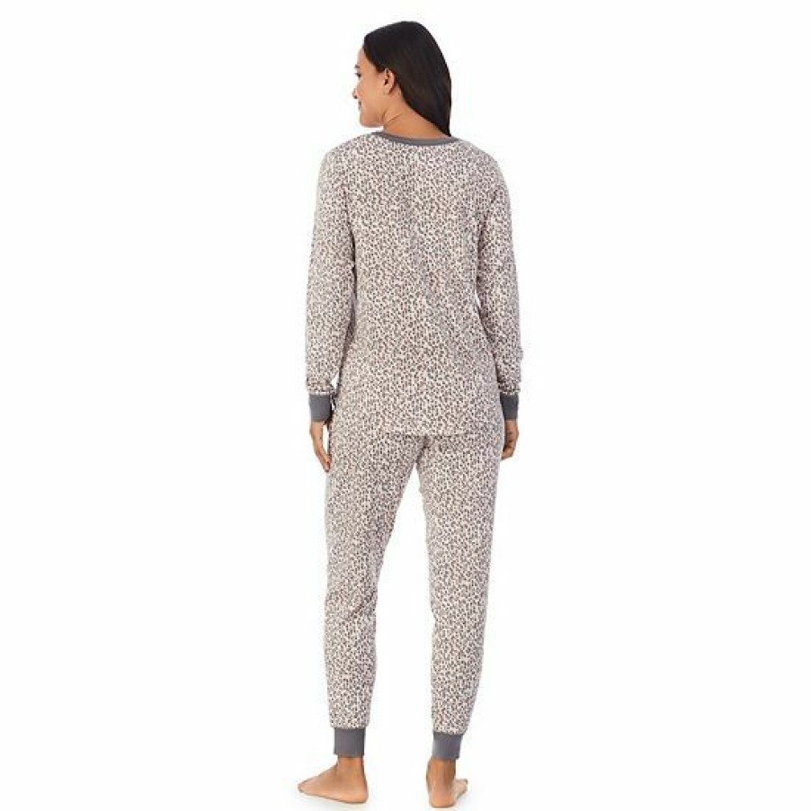 Womens * | Women'S Cuddl Duds Henley Pajama Top And Banded Bottom Pajama Pants Sleep Set