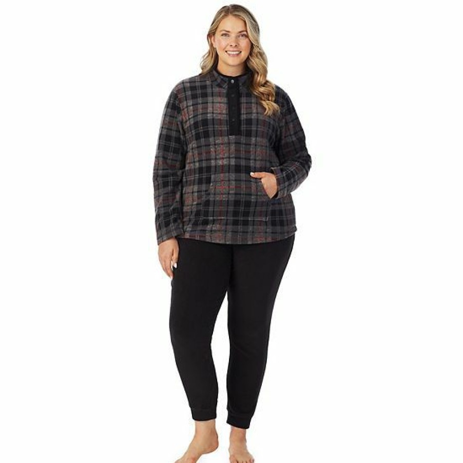 Womens * | Plus Size Cuddl Duds Fleece Long Sleeve Pajama Top And Banded Bottom Pajama Pants Sleep Set