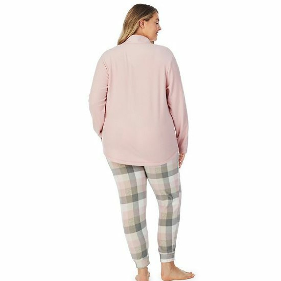 Womens * | Plus Size Cuddl Duds Fleece Long Sleeve Pajama Top And Banded Bottom Pajama Pants Sleep Set