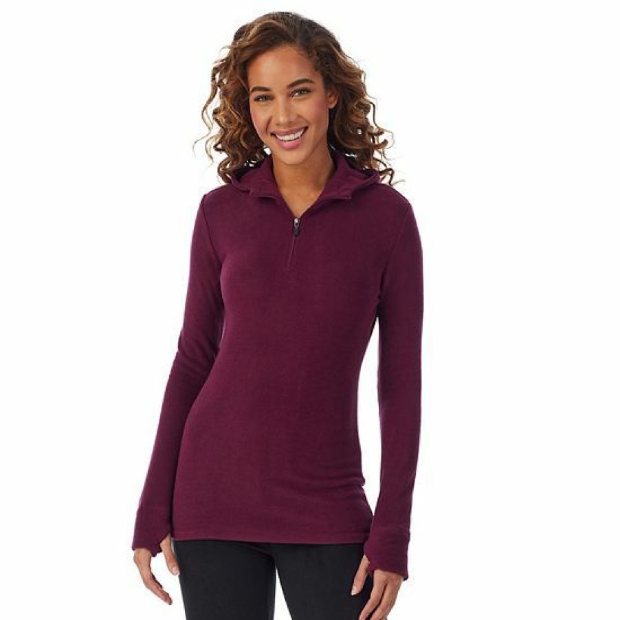 Womens * | Women'S Cuddl Duds Fleecewear With Stretch Long Sleeve Half Zip Hoodie