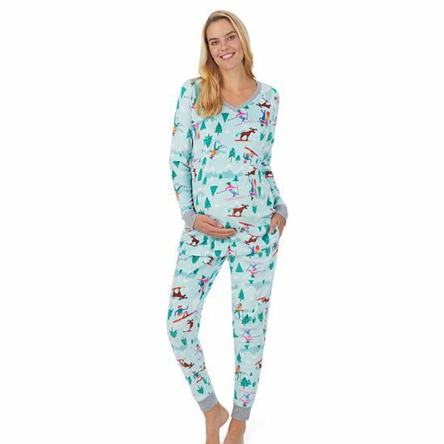 Womens * | Maternity Cuddl Duds 2-Piece Velour Pajama Top & Pajama Jogger Pants Set