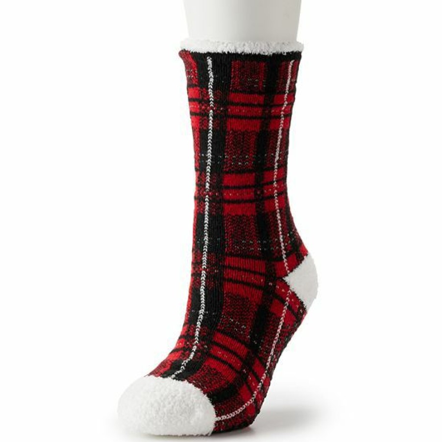 Womens * | Women'S Cuddl Duds Plaid Cozy Lined Lounge Slipper Socks