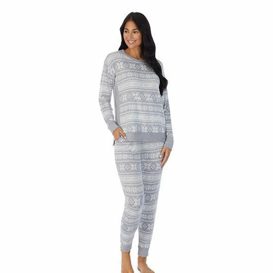 Womens * | Women'S Cuddl Duds Kangaroo Pocket Pajama Top And Banded Bottom Pajama Pants Sleep Set