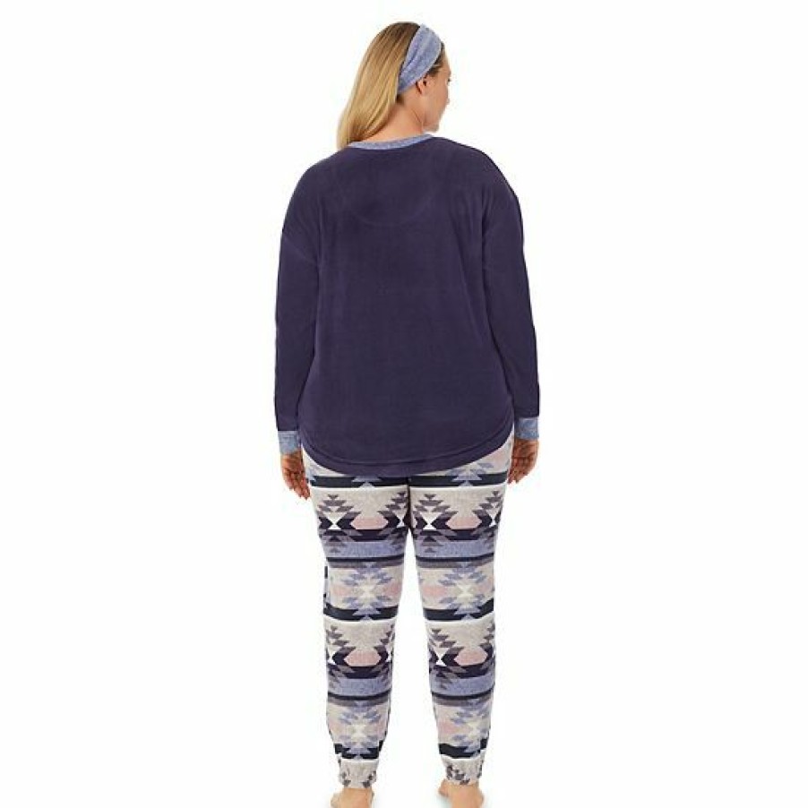 Womens * | Plus Size Cuddl Duds 3-Pc. Stretch Fleece Long Sleeve Pajama Top, Pajama Pants & Headband Set