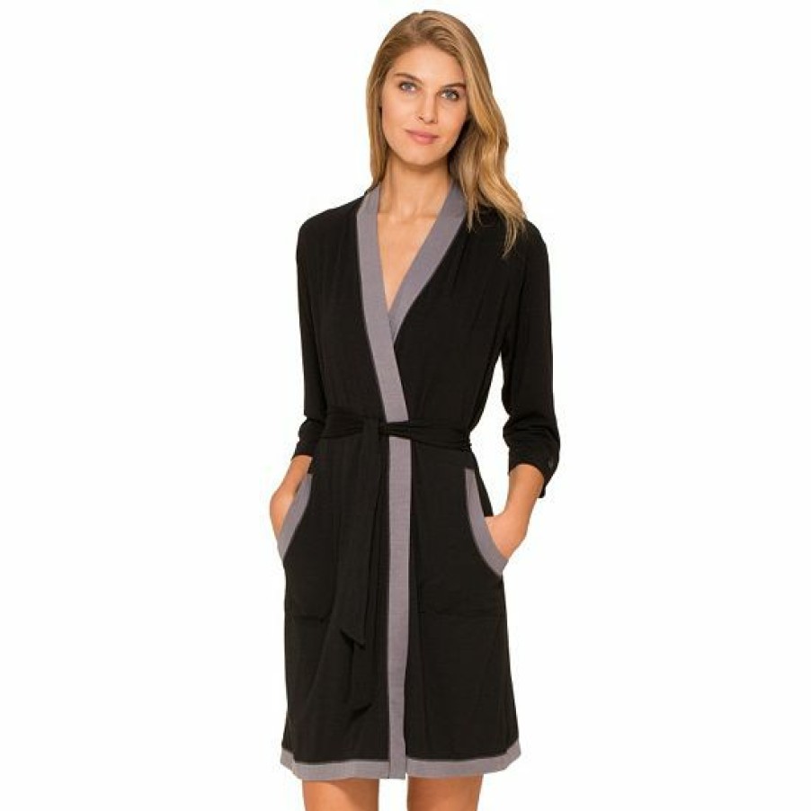 Womens * | Women'S Cuddl Duds Pajamas: Essentials Wrap Robe Black