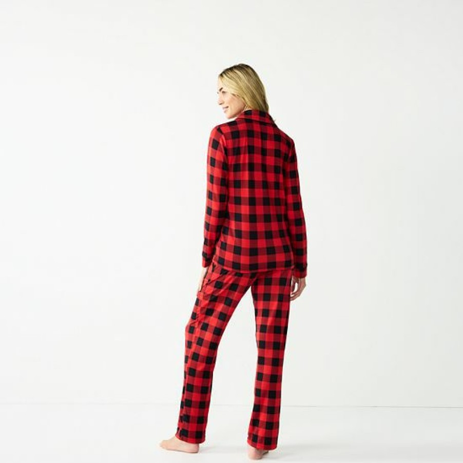 Womens * | Petite Jammies For Your Families Beary Cool Buffalo Check Pajama Set By Cuddl Duds