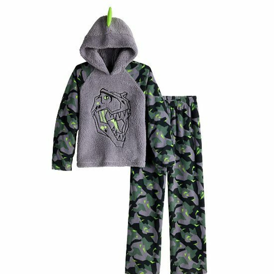 Womens * | Boys 6-16 Cuddl Duds Hooded Top & Bottoms Pajama Set