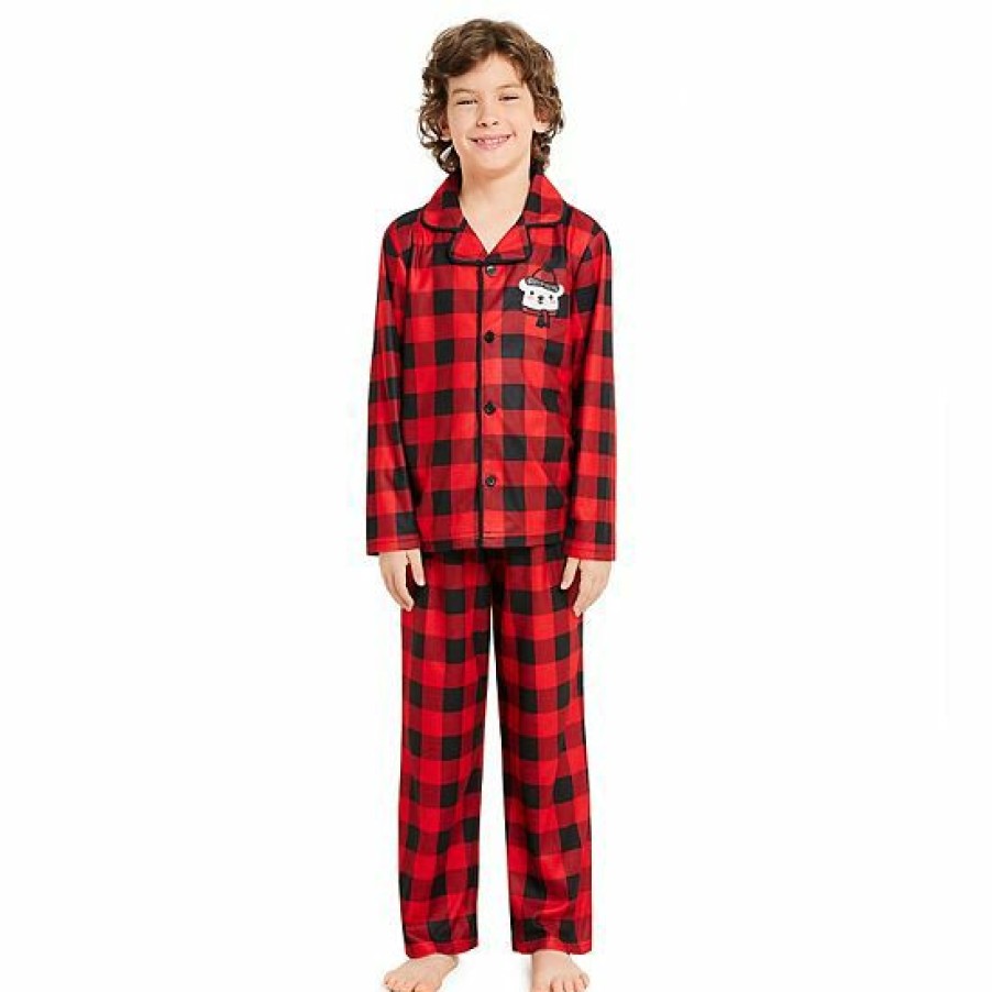 Womens * | Kids 4-14 Jammies For Your Families Beary Cool Buffalo Check Pajama Set By Cuddl Duds