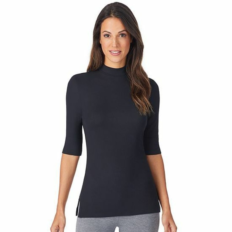 Womens * | Women'S Cuddl Duds Softwear With Stretch Elbow Sleeve Mockneck Top