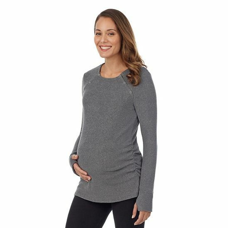 Womens * | Maternity Cuddl Duds Fleecewear With Stretch Snap Front Crewneck Top