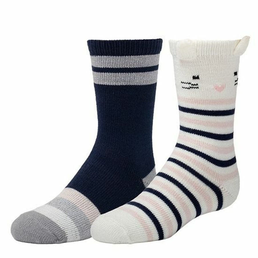 Womens * | Cuddl Duds Girls 2-Pack Plushfill Crew Socks